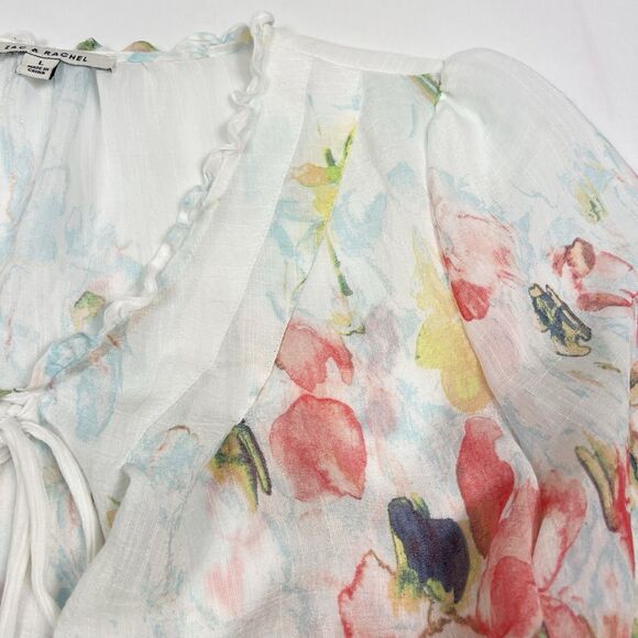Zac & Rachel Floral Watercolor Ruffle Neck 3/4 Sleeve Flowy Top Women’s Large - Picture 4 of 11